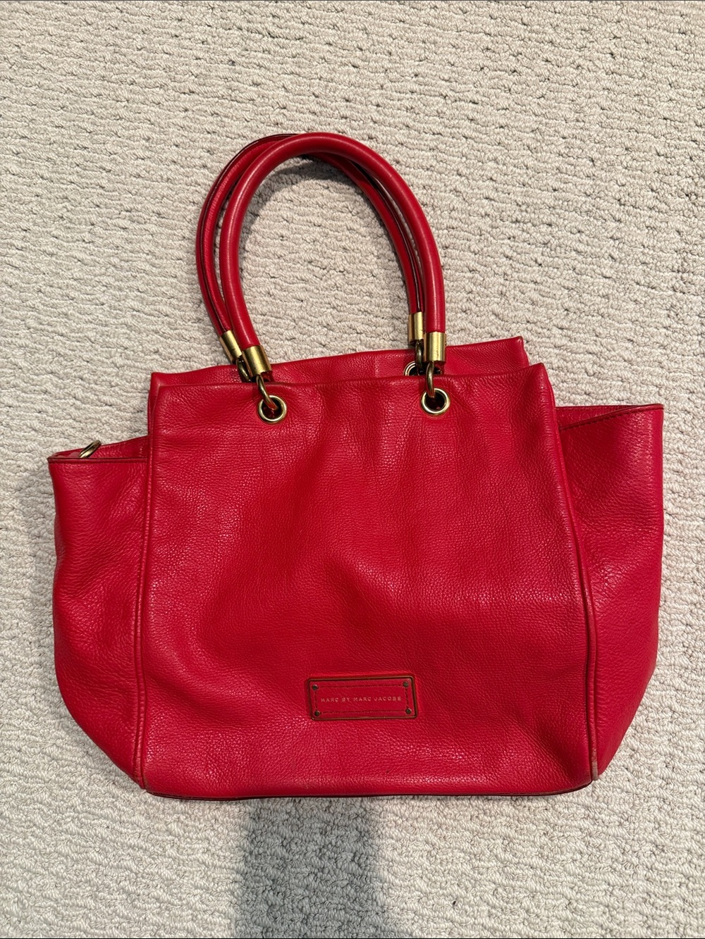 Marc by Marc Jacobs Red Pebbled Leather Double-Handle Tote